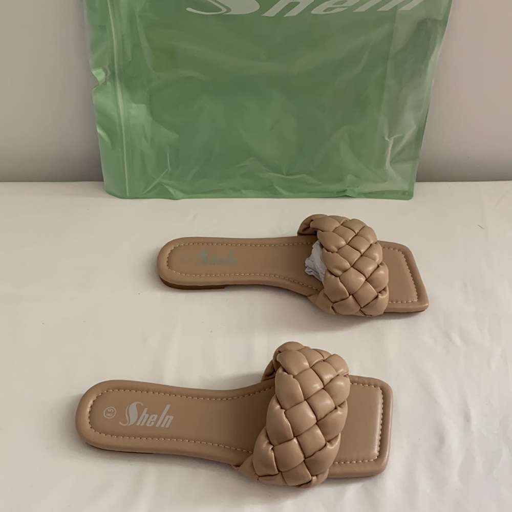SHEIN SANDALS, BASKETWEAVE, FAUX LEATHER, SIZE 8-1/2” - Picture 3 of 8